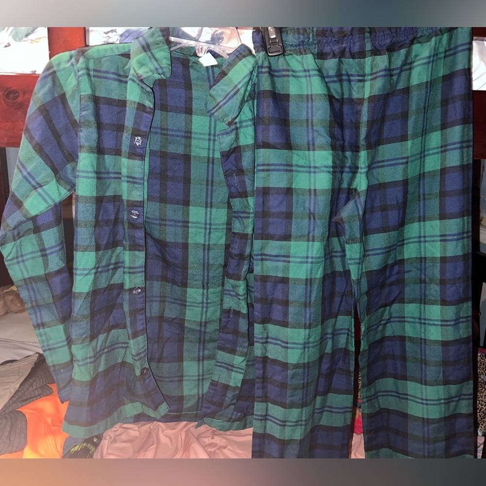Old Navy Kids Plaid Pajama Set - Green and Navy